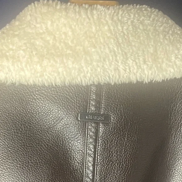Guess Dark Brown Leather Jacket with Cream Shearling - Picture 5 of 5